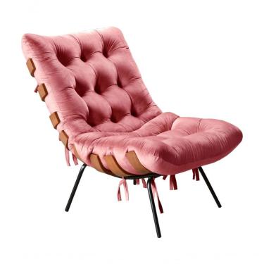 Imagem de Poltrona Costela Decorativa Suede com Estrutura em Metal Fibra Siliconada Rosa Bella Decor