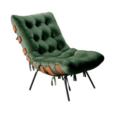 Imagem de Poltrona Costela Decorativa Veludo com Estrutura em Madeira e Enchimento Fibra Siliconada Verde Bella Decor