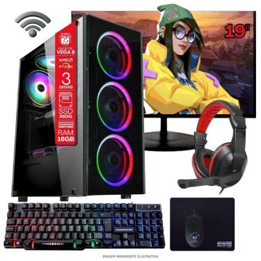 Imagem de Computador Desktop Tob Computers Ryzen 3 3200G 16GB SSD 960GB Radeon Vega 8 Monitor 19" Windows 11