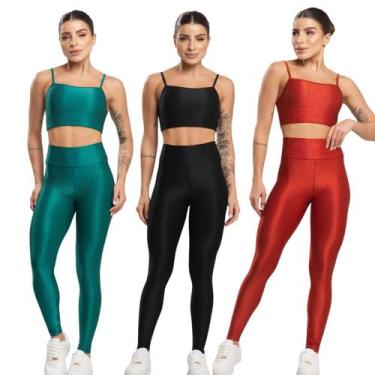 Imagem de KIT 3 Conjunto Fitness Top e Calça Esmeralda Bella Fiore Roupa Academi