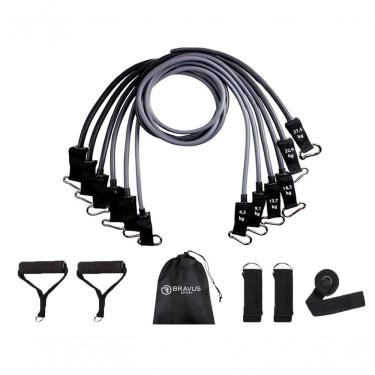 Imagem de Kit de Exercícios com Elásticos Tubing Pro Extreme com 6 Resistências Até 95KG Cinza Bravus