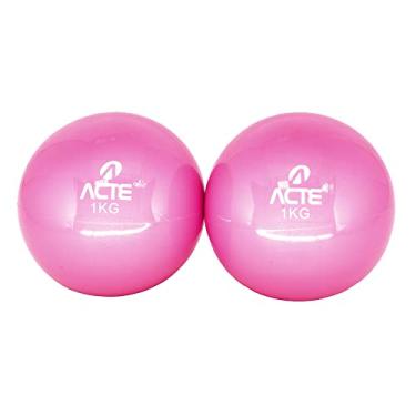 Imagem de Acte, Bolas de Peso 1kg 12cm em PVC e Areia para Pilates e Treinos Funcionais, T55, Rosa