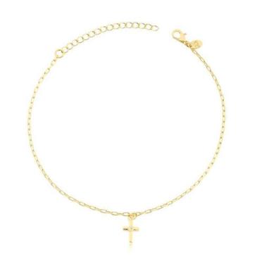 Imagem de Tornozeleira Crucifixo Com Pedra De Zircônia Banhada A Ouro - Radhau J
