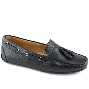 Imagem de Mocassim feminino casual confortável de couro legítimo leve para dirigir MJNY, Preto, macio, granulado, 5