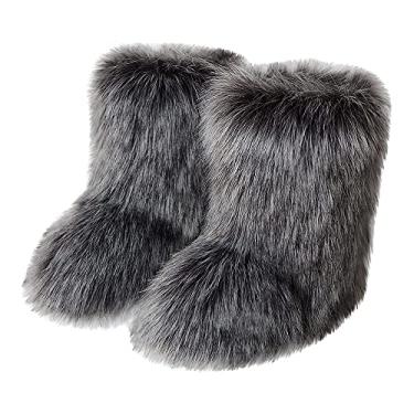 Imagem de TangDao Botas coloridas de pele sintética para mulheres, felpudo, felpudo, bico redondo, camurça, inverno, confortável, pelúcia, quente, curto, botas de neve, botas de cano médio para