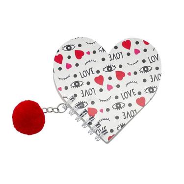 Imagem de Caderneta Le Capa Flexível Love Formato Coração com Pompom 30 Folhas