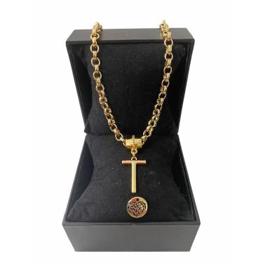Imagem de Colar Feminino Elo Português Grosso 6mm Letra "T"