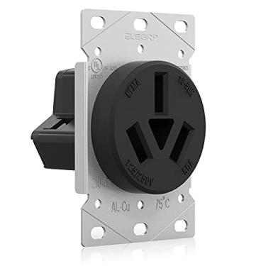 Imagem de ELEGRP Receptáculo de energia de alcance de 50 Amps, tomada de energia de montagem embutida de 125/250V, NEMA 10-50R, saída de alcance de lâmina reta, sem aterramento, 3 pólos, 3 fios, listado pela UL, 1 pacote