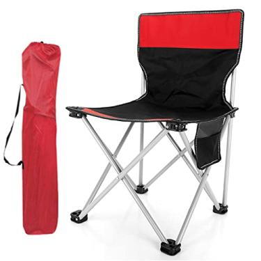 Imagem de Cadeira dobrável portátil compacta com capacidade de 136 kg Cadeira dobrável portátil para pesca ao ar livre acampamento churrasco viagem praia piquenique festival com bolsa de transporte, vermelho, G