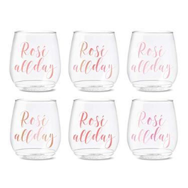 Imagem de TOSSWARE POP 396.9 g Vino Rosé All Day, conjunto de 6, qualidade premium, reciclável, inquebrável e óculos impressos de plástico transparente