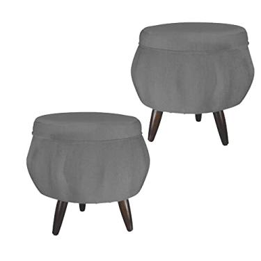 Imagem de Kit 02 Puff Pétala Pés Palito Tabaco Suede Cinza - DS Estofados