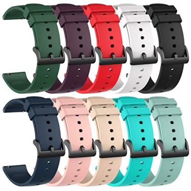 Imagem de Chofit Pacote com 10 pulseiras de silicone compatíveis com Amazfit Active 2 1/GTR mini/GTS 2 2e 3 4/GTS 2 4 mini, pulseiras de relógio de substituição de 20 mm para Amazfit Bip 3,3 Pro/Bip U, U Pro