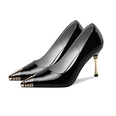 Imagem de Sapatos femininos saltos e sapatos de salto fino fechado para mulheres sandálias casuais salto alto sapatos femininos festa casamento sapatos, preto, 35 EU/5 US