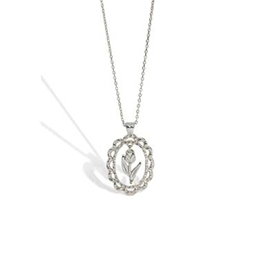 Imagem de YUHUAWF Colar de prata esterlina 925 colar com pingente de flor oval corrente longa joias femininas moda requintada joia de festa ajustável para mulheres