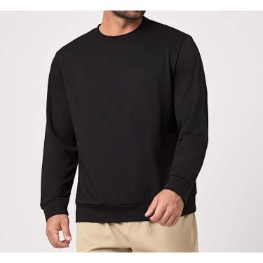 Imagem de Blusa de Moletom Flanelada Preta Estilo Careca sem Capuz e Bolso 