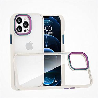 Imagem de Capa de telefone com moldura de lente de metal acrílico gradiente para iphone 13 12 11 pro max pára-choque à prova de choque capa transparente para iphone 13 pro max 12, branco, para iphone 13 promax