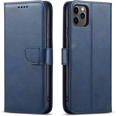 Imagem de HAODEE Capa de telefone flip de imitação de couro, para Apple iPhone 13 Pro Case 6,1 polegadas 2021 Folio Kickstand Case Wallet com porta-cartões (Cor: Azul)