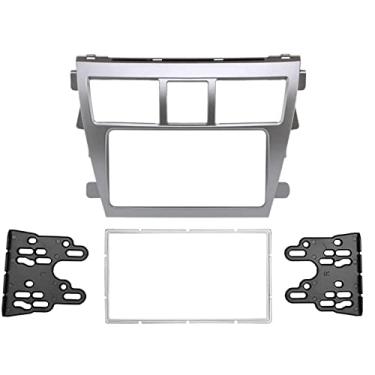 Imagem de Mhakrl Painel de fáscia de rádio de carro prata para Toyota Vios Yaris Sedan Belta moldura de rádio estéreo instalação painel kit de acabamento placa de áudio painel de navegação DVD moldura 2 Din