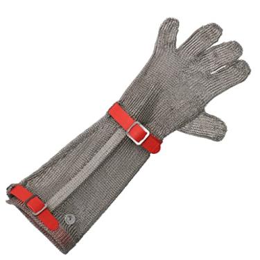 Imagem de Cut Resistant Glove Luvas resistentes ao corte de metal, luvas de cota de malha de trabalho de segurança de açougueiro, luvas de proteção de braço com tiras de pulso de plástico