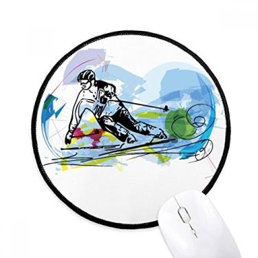 Imagem de Tapete de mouse de esqui esportes de inverno esportes de esqui livre desktop escritório tapete redondo para computador