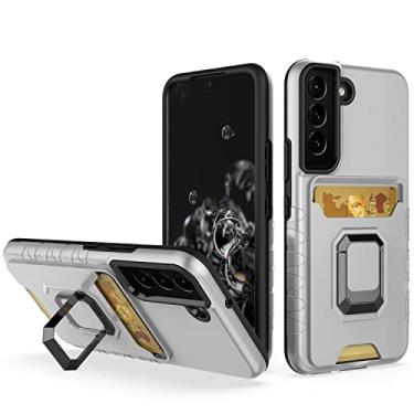Imagem de Capa ultra fina à prova de choque cobertura robusta de corpo inteiro com suporte magnético de 360° para Samsung Galaxy S22, capa protetora com slots para cartão capa traseira do telefone (cor: branco)