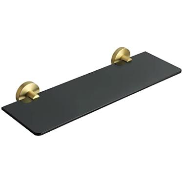 Imagem de KIZQYN Prateleira de banheiro 15 polegadas Prateleira de banheiro de vidro Prateleiras flutuantes de vidro Prateleira de chuveiro de vidro montada na parede Acessórios de banheiro Prateleiras de parede de banheiro (Cor: 1)