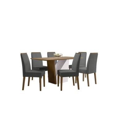Imagem de Sala de Jantar Veneza 1,60m x 0,90m e 6 Cadeiras Veneza Imbuia/Linho Cinza Claro - FdECOR