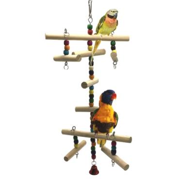 Imagem de Balanço de pássaro de madeira para calopsitas, papagaio, brinquedos pendurados, periquitos, gaiola, playground, academia, acessórios coloridos de contas, sino de escalada para periquitos, conures e periquitos