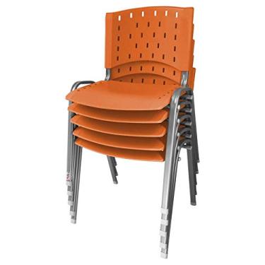 Imagem de Cadeira Empilhável Plástica Laranja Base Prata 5 Unidades - ULTRA Móveis