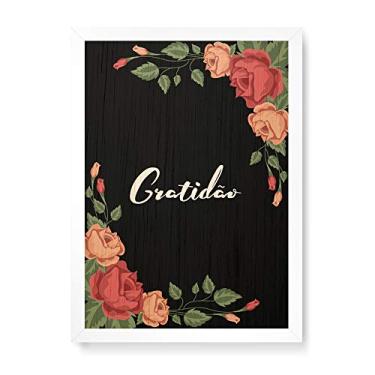 Imagem de Arte Maníacos Quadro Decorativo em Madeira Gratidão Flores - 23x16,25cm (Moldura caixa em laca branca)