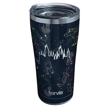 Imagem de Tervis Harry Potter - Copo isolado de aço inoxidável Marauder's Constellation com tampa de martelo transparente e preto, 590 ml, prata