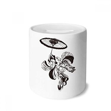 Imagem de DIYthinker Ilustração de guarda-chuva de mulher japonesa, caixa de dinheiro, porta-moedas de cerâmica, presente de cofrinho