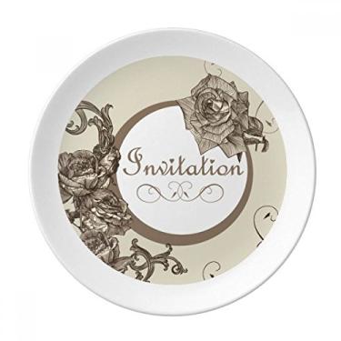 Imagem de Prato decorativo de porcelana com padrão de flores de rosas antigas, louças de jantar