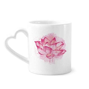 Imagem de Caneca de cerâmica de café com flor de lótus rosa em aquarela copo de coração de vidro