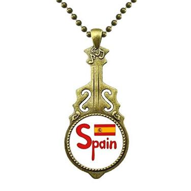 Imagem de DIYthinker Colar com bandeira nacional da Espanha com estampa vermelha, joia antiga com pingente de música