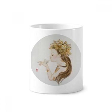 Imagem de Pretty Girl Borboleta Chinesa Pintura Escova de Dentes Suporte Caneca, Suporte de Cerâmica