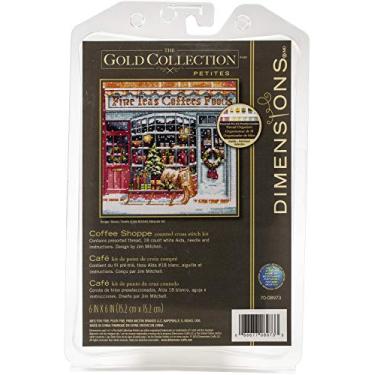 Imagem de Dimensions Gold Collection Kit de ponto cruz pequeno contado, 'Coffee Shoppe', 18 panos brancos Aida, 15 x 15 cm