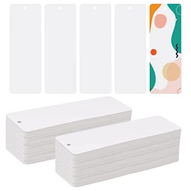 Imagem de SBYURE Pacote com 150 marcadores de livro em branco – Marcadores de livro "Faça você mesmo" com furo em branco Cardstock para cordas ou borlas, projetos "Faça você mesmo" e etiquetas de presentes, 14 x 5 polegadas