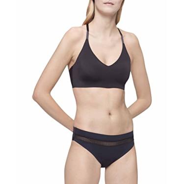 Imagem de Calvin Klein Sutiã feminino Invisibles Comfort levemente forrado sem costura triangular, Costas nadador de renda preta, PP