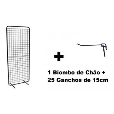 Imagem de Biombo De Chão Expositor Aramado + 25 Ganchos De 15cm