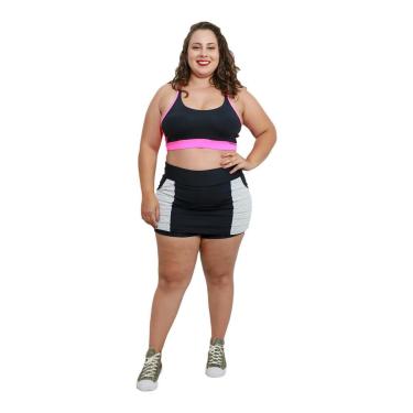 Imagem de Shorts Saia Fitness Life com Bolso Plus Size - Preto e Branco - G2-Feminino