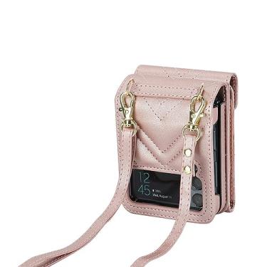 Imagem de Bolsa tiracolo luxuosa com compartimento para cartão com anel para telefone e capa de couro para Samsung Galaxy Z Flip 4 Z Flip 3 5G carteira dobrável capa traseira, ouro rosa, para Z flip 4