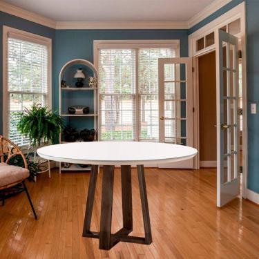 Imagem de Mesa de Jantar Redonda Natalle Madeira Maciça e Tampo Com Vidro 120cm Móveis Mix