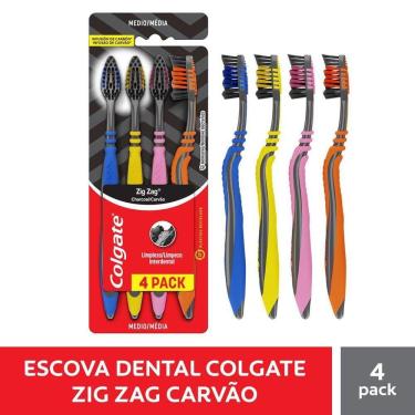 Imagem de Escova Dental Média Infusão de Carvão Colgate Zig Zag 4 Unidades