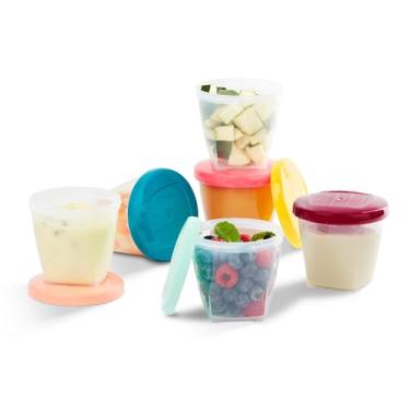 Imagem de Babymoov Frascos de comida para bebê, conjunto de 6 recipientes de armazenamento (227 g cada), tampas de silicone à prova de vazamento sem BPA, seguro para micro-ondas, freezer e lava-louças,