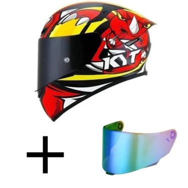 Imagem de Capacete KYT TT Course Rhino Preto e Vermelho Mais Viseira Camaleão