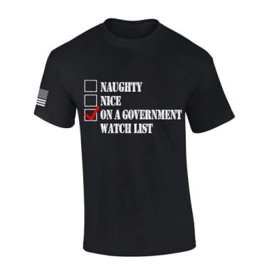 Imagem de Camiseta masculina Patriot Pride Christmas Naughty Nice On A Government Watch List, Preto, M