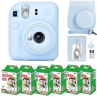 Imagem de Câmera Fujifilm Mini 12 com pacote de filmes instantâneos Fujifilm Mini (60 folhas) com acessórios inclusos: bolsa transporte, álbum de fotos e adesivos (azul Pastel Blue)