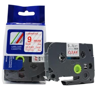 Imagem de Fita Refil Compatível TZ-122 TZe-122 Transparente Incolor com escrita Vermelha 9mm para Rotulador Brother PT-H105 PT-H110 PT-D200 PT-D210 PT-D400 PT-D410 PT-D600 PT-D610BT PT-P300BT P-Touch Cube