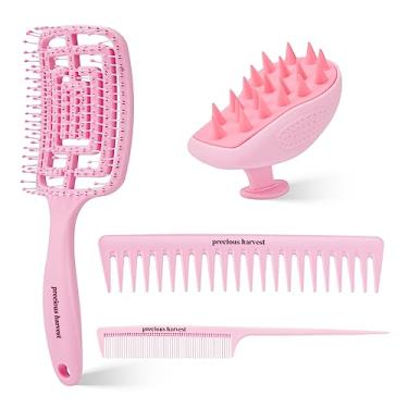 Imagem de precious harvest Massage Shampoo Brush Cut-out Hairbrush Escova de cabelo larga e pontiaguda Macaroon Colour Hairbrush Para todos os tipos de cabelo (Rosa pálido)
